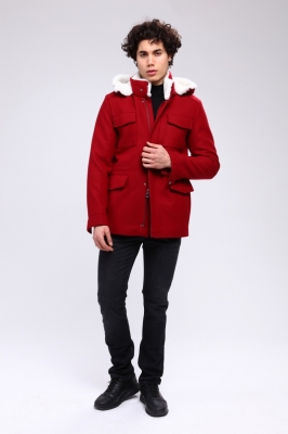 Red, BONNAL Rex Rabbit Fur Men's Cashmere Coat