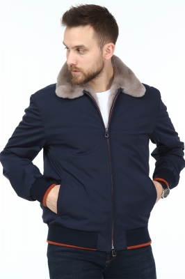 Navy Blue, FORZA Rex Rabbit Fur Men's Textile Coat