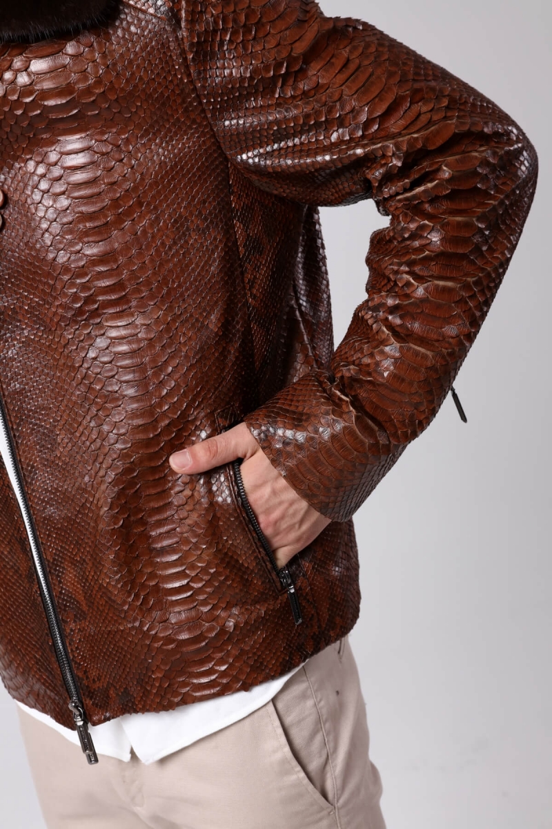 Bilgins Leather Fur - , FUR COLLECTION, TREY Piton Derisi Erkek Ceketi